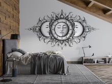 Load image into Gallery viewer, Sun and Moon Wall Mural Celestial Line Art Boho Bedroom Spiritual Decor 333mv