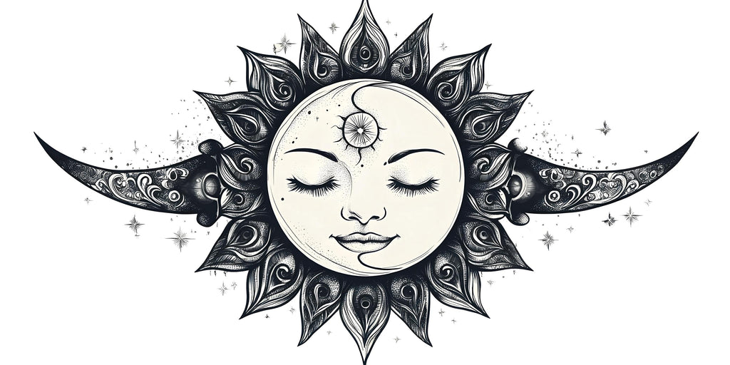 Sun Moon Wall Mural Celestial Sun Face Boho Spiritual Bedroom Decor 334mv
