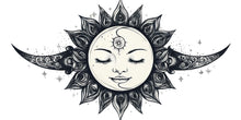 Load image into Gallery viewer, Sun Moon Wall Mural Celestial Sun Face Boho Spiritual Bedroom Decor 334mv