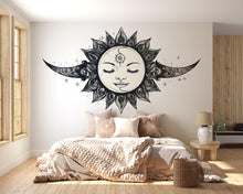 Load image into Gallery viewer, Sun Moon Wall Mural Celestial Sun Face Boho Spiritual Bedroom Decor 334mv