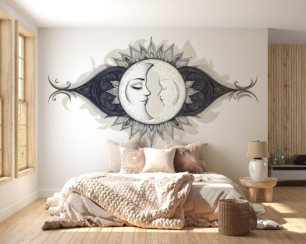 Sun Moon Wall Mural Celestial Yin Yang Art Boho Bedroom Decor 336mv