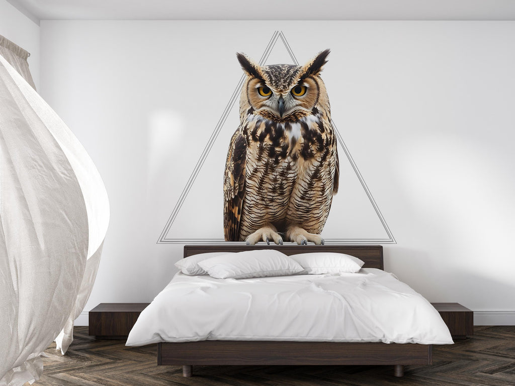 Owl Wall Mural Geometric Owl Wall Art Modern Living Room Decor 345mv