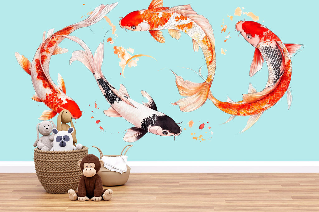 Koi Fish Wall Art Japanese Koi Mural Watercolor Fish Wall Decor 349mv