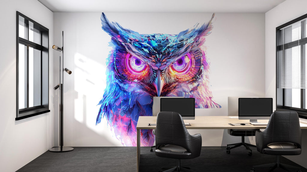 Neon Owl Wall Art Colorful Owl Mural Modern Animal Decor 359mv