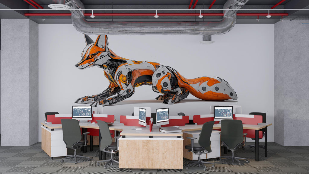 Robotic Fox Wall Art Futuristic Animal Mural Tech Decor 360mv