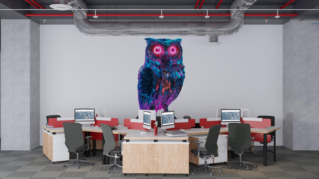 Robotic Owl Wall Art Neon Owl Mural Futuristic Decor 361mv