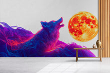 Load image into Gallery viewer, Neon Wolf Wall Art Howling Wolf Modern Digital Mural 367mv