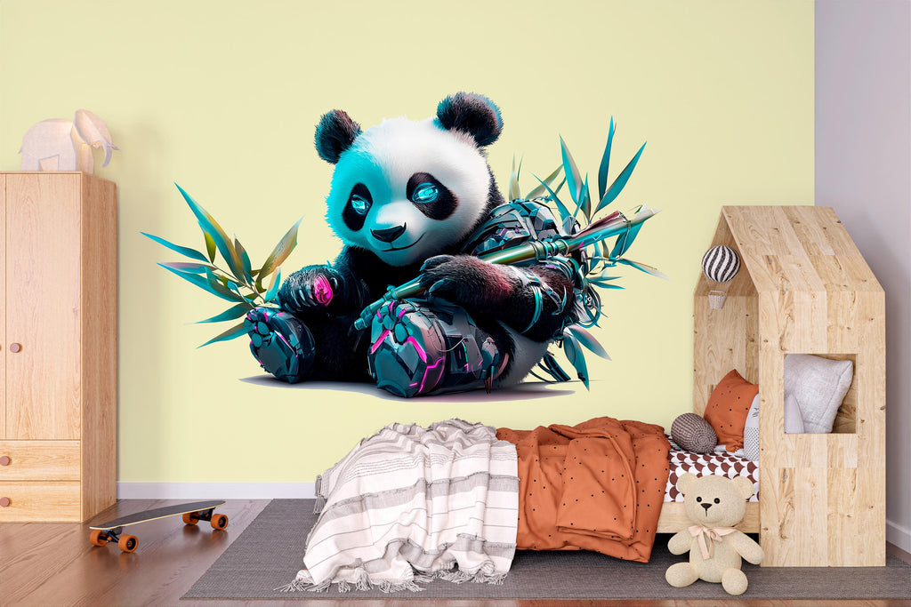 Cyberpunk Panda Wall Mural – Futuristic Panda Wall Art for Kids & Teen Bedroom, Gamer Room Decor 374mv