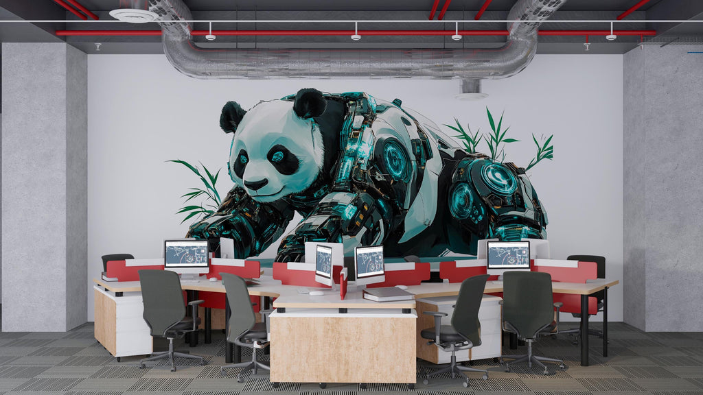 Cyber Panda Wall Mural – Futuristic Panda Wall Art for Office, Gamer Room & Modern Interior Decor 376mv