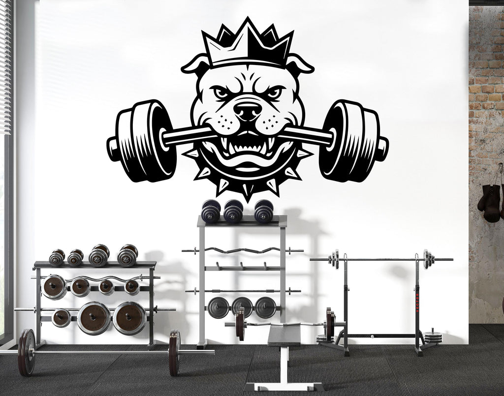 Pitbull King Gym Wall Decal Barbell fitness Dog Gym Decor Workout Art Vinyl Gym Stickers Bedroom Gym Workout 231DE