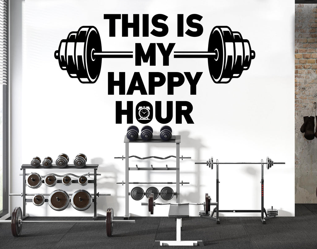 This is my Happy Hour Gym Wall Decal Barbell fitness Decor Workout Art Vinyl Gym Wall Stickers Bedroom Gym Workout Workout Motivation 234DE