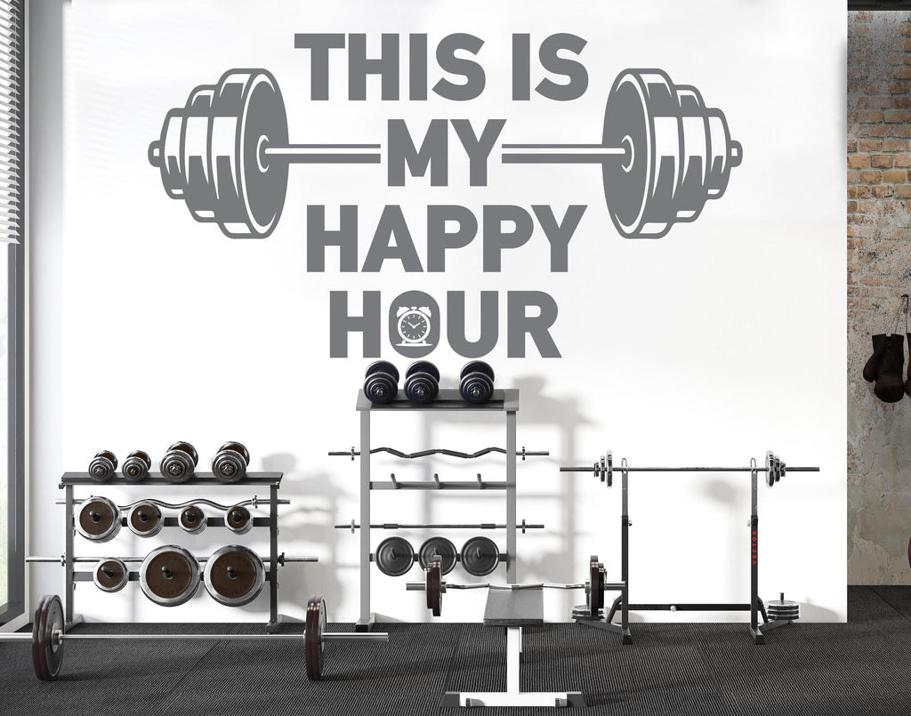 This is my Happy Hour Gym Wall Decal Barbell fitness Decor Workout Art Vinyl Gym Wall Stickers Bedroom Gym Workout Workout Motivation 234DE