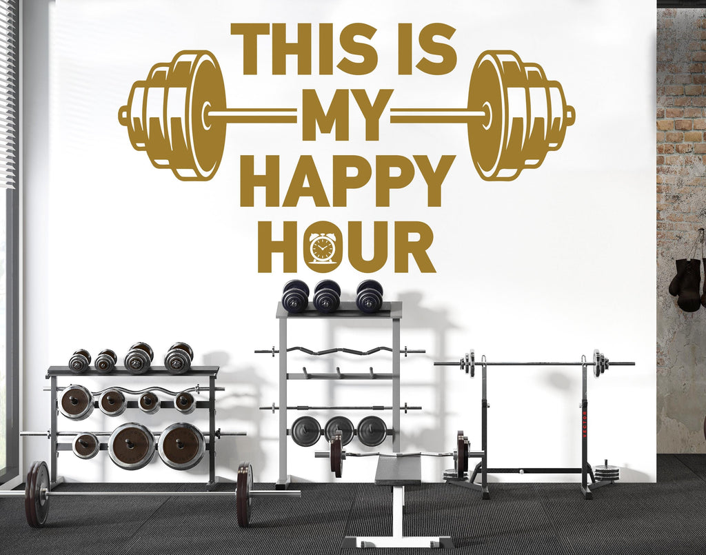This is my Happy Hour Gym Wall Decal Barbell fitness Decor Workout Art Vinyl Gym Wall Stickers Bedroom Gym Workout Workout Motivation 234DE