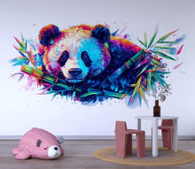 Load image into Gallery viewer, Colorful Panda Wall Decal With Bamboo, Modern Nursery Wall Sticker, Vibrant Animal Art For Kids Room, Playroom Or Creative Home Decor