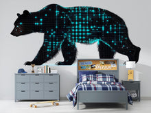 Load image into Gallery viewer, Futuristic Bear Wall Decal, Neon Grid Bear Wall Art, Modern Kids Room Wall Sticker, Animal Nursery Wall Decor, Cool Bear Wall Decal