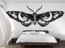 Load image into Gallery viewer, Gothic Lunar Moth Wall Decal, Moon Moth Wall Sticker, Dark Botanical Wall Art, Celestial Insect Wall Decor, Peel And Stick Wall Decal