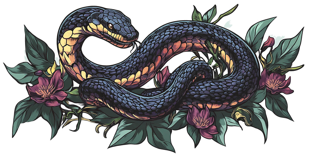 Floral Snake Wall Decal, Botanical Serpent Wall Sticker, Elegant Snake Wall Art, Dark Floral Nature Decor, Peel And Stick Wall Decal