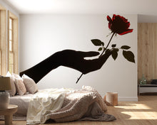 Load image into Gallery viewer, Black Hand Red Rose Wall Decal, Dark Romantic Wall Art Sticker, Gothic Floral Wall Decor, Surreal Rose Wall Decal, Peel And Stick Art