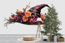 Load image into Gallery viewer, Floral Witch Hat Wall Decal, Enchanted Rose Wall Sticker, Gothic Cottagecore Wall Art, Fantasy Floral Wall Decal, Peel And Stick Decor
