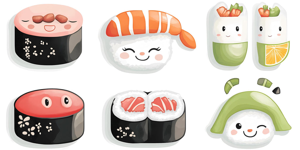 Cute Sushi Wall Decal, Kawaii Sushi Wall Art, Japanese Food Wall Sticker, Sushi Restaurant Decor, Cafe Dining Wall Decor