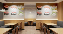 Load image into Gallery viewer, Cute Sushi Wall Decal, Kawaii Sushi Wall Art, Japanese Food Wall Sticker, Sushi Restaurant Decor, Cafe Dining Wall Decor