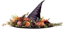 Load image into Gallery viewer, Floral Witch Hat Wall Decal, Enchanted Floral Wall Sticker, Gothic Cottagecore Wall Art, Fantasy Witch Decor, Peel And Stick Wall Decal