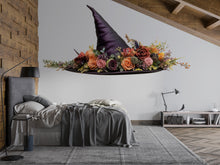 Load image into Gallery viewer, Floral Witch Hat Wall Decal, Enchanted Floral Wall Sticker, Gothic Cottagecore Wall Art, Fantasy Witch Decor, Peel And Stick Wall Decal