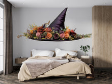 Load image into Gallery viewer, Floral Witch Hat Wall Decal, Enchanted Floral Wall Sticker, Gothic Cottagecore Wall Art, Fantasy Witch Decor, Peel And Stick Wall Decal