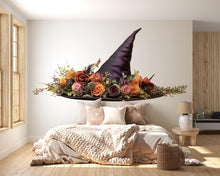 Load image into Gallery viewer, Floral Witch Hat Wall Decal, Enchanted Floral Wall Sticker, Gothic Cottagecore Wall Art, Fantasy Witch Decor, Peel And Stick Wall Decal