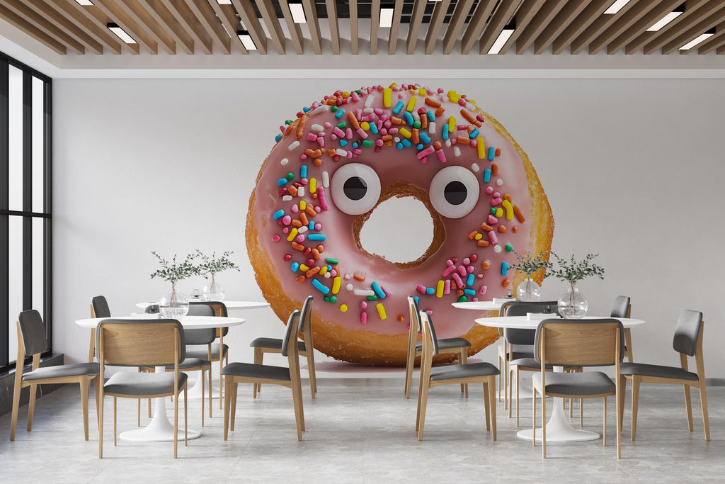 Cute Donut Wall Decal, Kawaii Donut Wall Art, Bakery Wall Sticker, Coffee Shop Wall Decor, Dessert Cafe Wall Decal