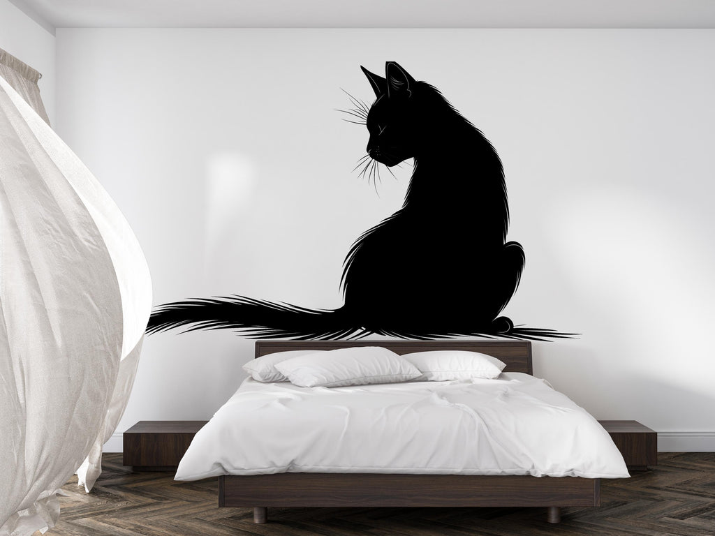 Black Cat Wall Decal, Minimal Cat Silhouette Wall Sticker, Modern Cat Wall Art, Gothic Cat Decor, Peel And Stick Wall Decal
