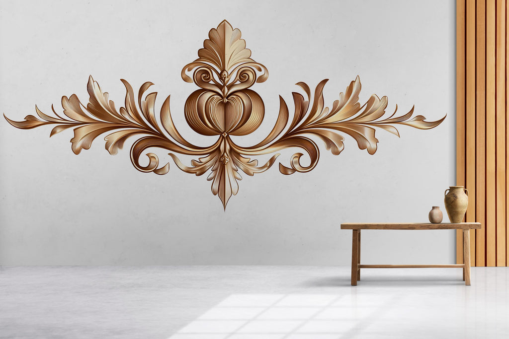 Ornamental Gold Wall Decal, Baroque Scroll Wall Sticker, Luxury Vintage Wall Art, Elegant Floral Scroll Decor, Peel And Stick Wall Decal