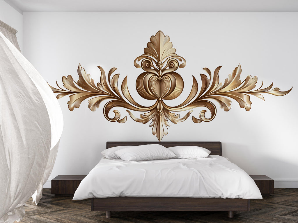 Ornamental Gold Wall Decal, Baroque Scroll Wall Sticker, Luxury Vintage Wall Art, Elegant Floral Scroll Decor, Peel And Stick Wall Decal
