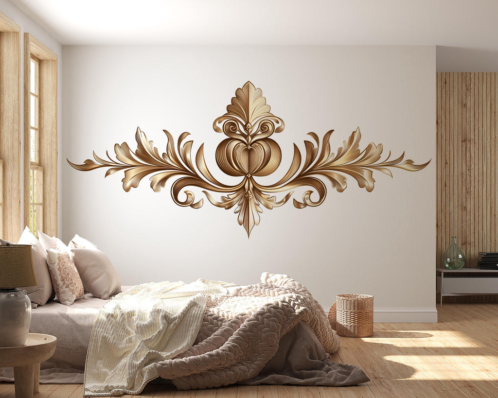 Ornamental Gold Wall Decal, Baroque Scroll Wall Sticker, Luxury Vintage Wall Art, Elegant Floral Scroll Decor, Peel And Stick Wall Decal