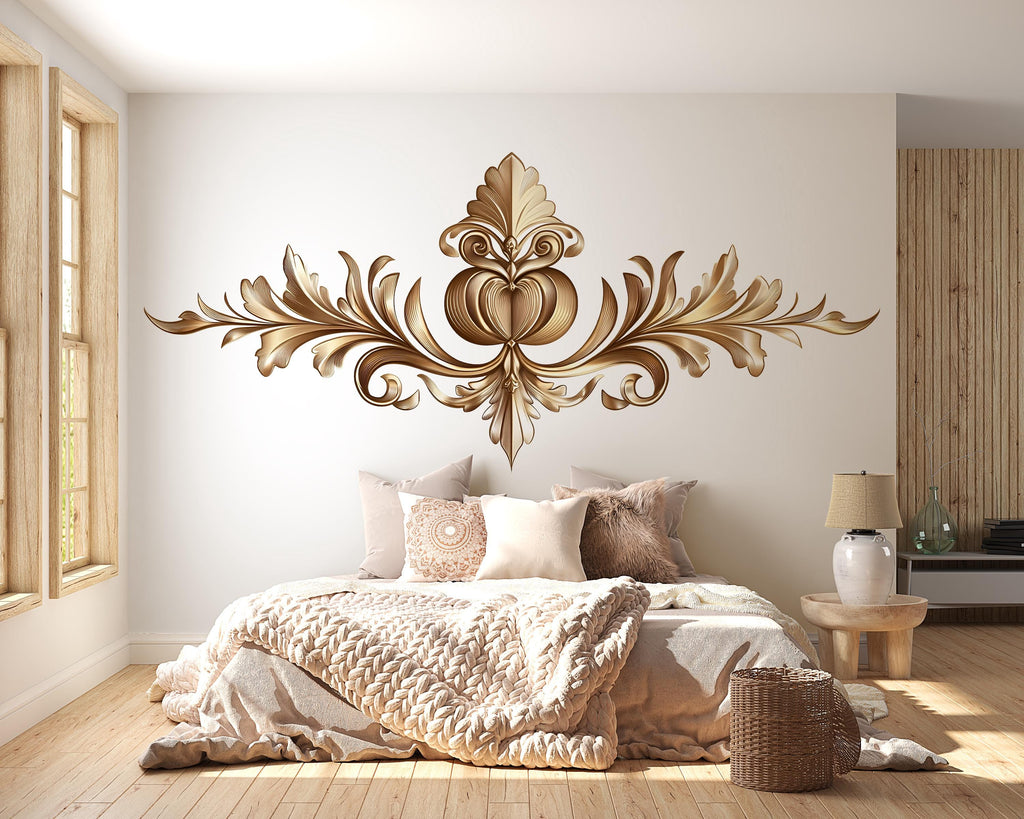 Ornamental Gold Wall Decal, Baroque Scroll Wall Sticker, Luxury Vintage Wall Art, Elegant Floral Scroll Decor, Peel And Stick Wall Decal