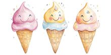 Load image into Gallery viewer, Cute Ice Cream Wall Decal, Smiling Ice Cream Cone Wall Art, Ice Cream Shop Wall Decor, Dessert Cafe Wall Sticker, Playful Food Wall Decal