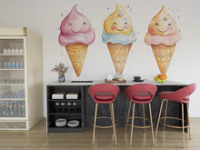 Load image into Gallery viewer, Cute Ice Cream Wall Decal, Smiling Ice Cream Cone Wall Art, Ice Cream Shop Wall Decor, Dessert Cafe Wall Sticker, Playful Food Wall Decal