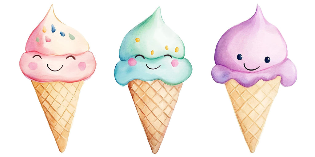 Cute Ice Cream Wall Decal, Smiling Ice Cream Cone Wall Art, Pastel Ice Cream Wall Sticker, Cafe Dessert Wall Decor, Kids Room Ice Cream