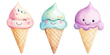 Load image into Gallery viewer, Cute Ice Cream Wall Decal, Smiling Ice Cream Cone Wall Art, Pastel Ice Cream Wall Sticker, Cafe Dessert Wall Decor, Kids Room Ice Cream
