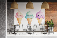 Load image into Gallery viewer, Cute Ice Cream Wall Decal, Smiling Ice Cream Cone Wall Art, Pastel Ice Cream Wall Sticker, Cafe Dessert Wall Decor, Kids Room Ice Cream