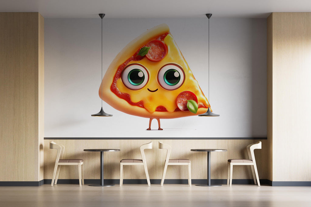 Cute Pizza Wall Decal, Smiling Pizza Slice Wall Art, Kawaii Pizza Wall Sticker, Kitchen Wall Decor, Restaurant Pizza Wall Decal