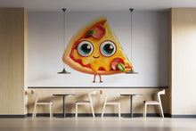 Load image into Gallery viewer, Cute Pizza Wall Decal, Smiling Pizza Slice Wall Art, Kawaii Pizza Wall Sticker, Kitchen Wall Decor, Restaurant Pizza Wall Decal