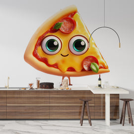 Cute Pizza Wall Decal, Smiling Pizza Slice Wall Art, Kawaii Pizza Wall Sticker, Kitchen Wall Decor, Restaurant Pizza Wall Decal