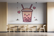 Load image into Gallery viewer, Cute Bubble Tea Wall Decal, Kawaii Boba Tea Wall Sticker, Smiling Bubble Tea Wall Art, Cafe Wall Decor, Drink Shop Wall Decal
