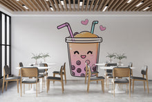 Load image into Gallery viewer, Cute Bubble Tea Wall Decal, Kawaii Boba Wall Sticker, Smiling Bubble Tea Wall Art, Cafe Wall Decor, Drink Shop Wall Decal