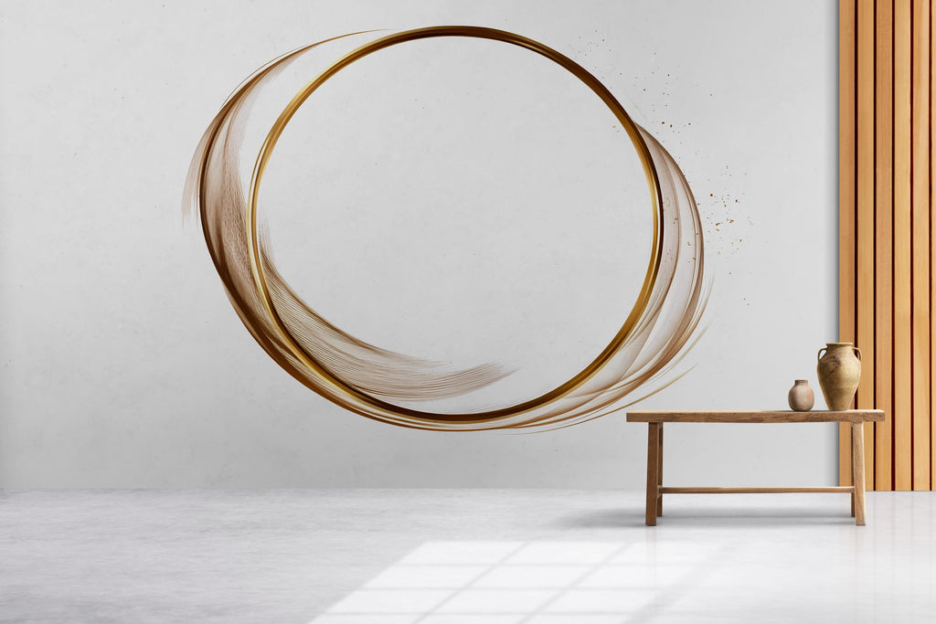 Minimalist Gold Circle Wall Decal, Abstract Line Art Wall Sticker, Modern Bedroom Wall Decor, Neutral Home Wall Art, Peel And Stick Wall