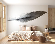Load image into Gallery viewer, Minimalist Feather Wall Decal, Abstract Feather Wall Sticker, Modern Bedroom Wall Decor, Neutral Home Wall Art, Peel And Stick Wall Decal