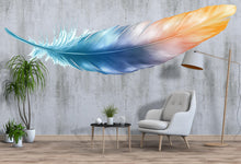 Load image into Gallery viewer, Minimalist Feather Wall Decal, Blue Gold Feather Wall Sticker, Modern Bedroom Wall Decor, Neutral Boho Wall Art, Peel And Stick Wall Decal