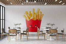 Load image into Gallery viewer, Cute French Fries Wall Decal, Kawaii Fries Wall Sticker, Smiling Fries Wall Art, Fast Food Restaurant Decor, Cafe Kitchen Wall Decal