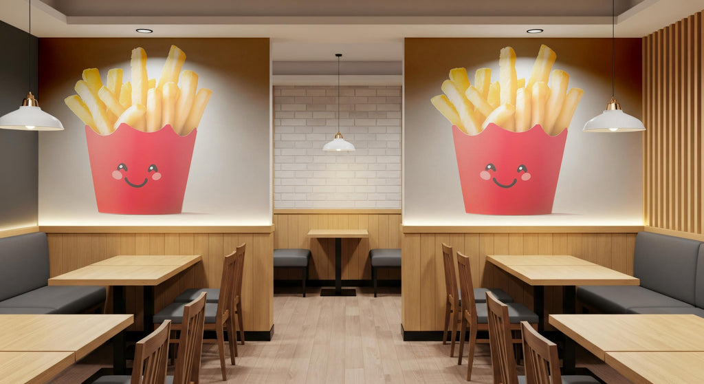 Cute French Fries Wall Decal, Kawaii Fries Wall Sticker, Smiling Fries Wall Art, Fast Food Restaurant Decor, Cafe Kitchen Wall Decal